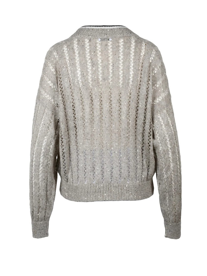 Brunello Cucinelli Beige Linen Nylon Women Cardigan