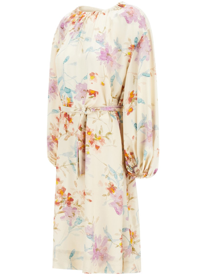 Herno Floral Print Dress With Puff Sleeves