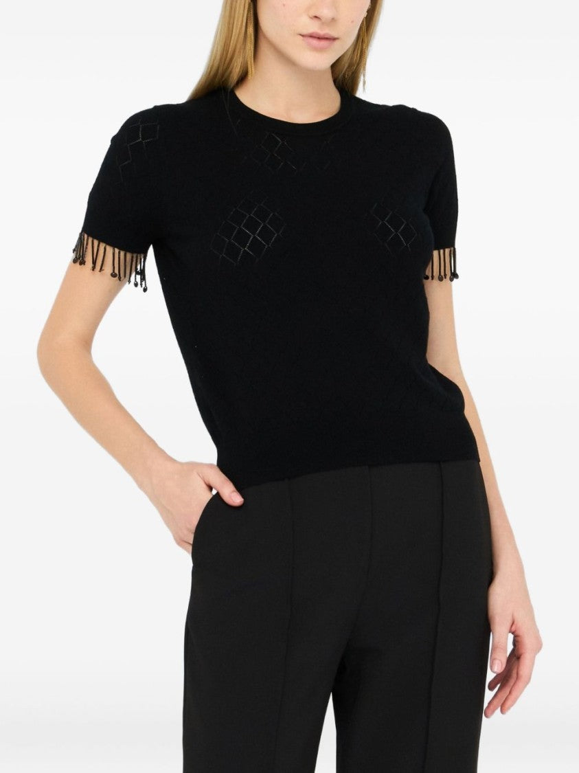 Liu Jo Short-Sleeve Black Sweater With Diamond Pattern