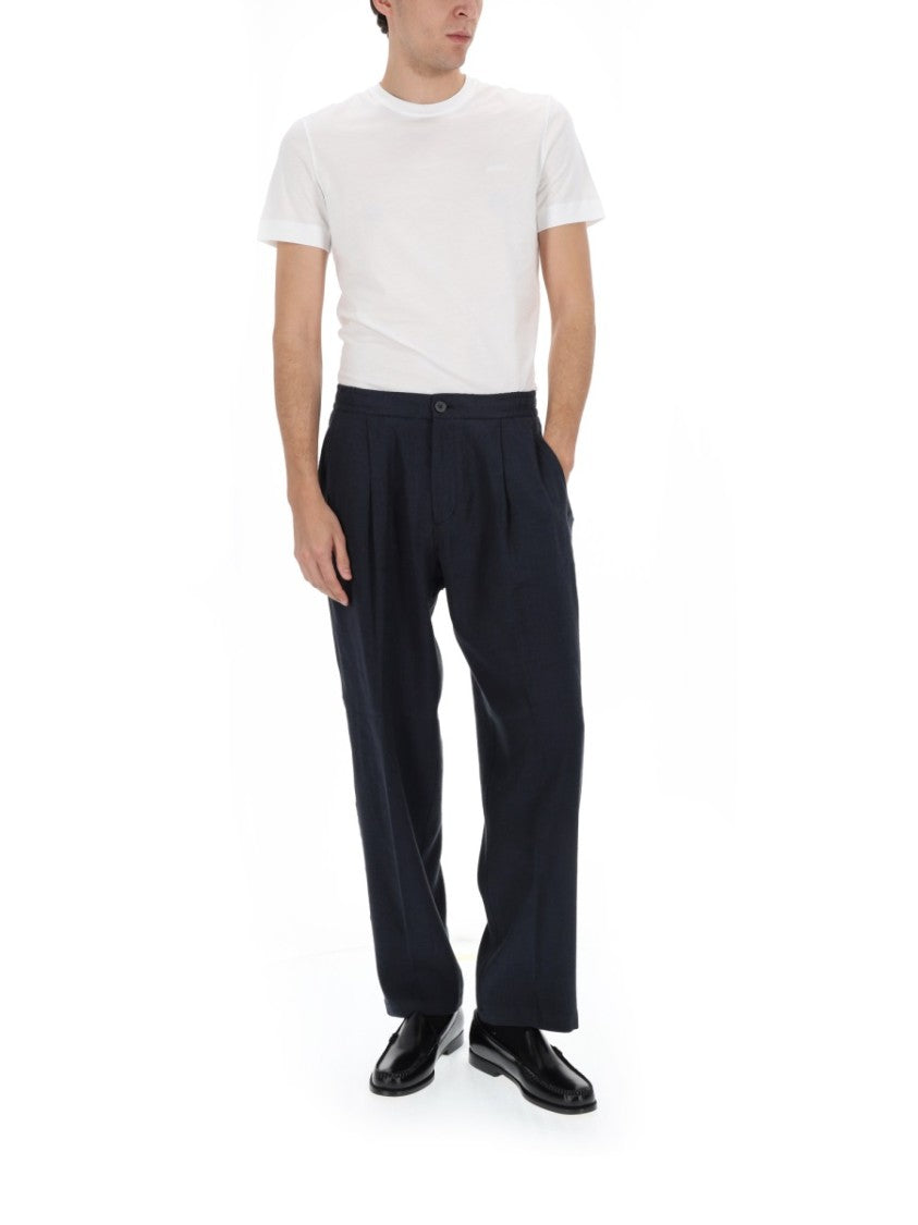 Herno Black Tapered Front Pleats Linen-Blend Formal Pants