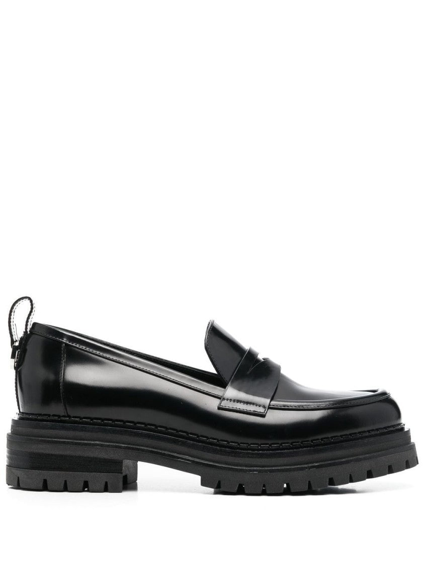 Sergio Rossi Jet Black Leather Slip-On Flats