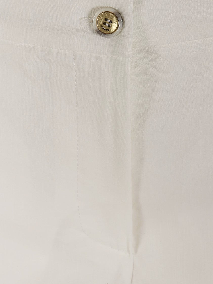 Pinko Wide-Leg Linen Trousers With Ironed Pleat And High Waist