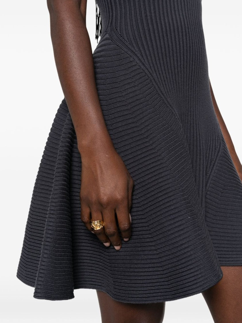 Alaïa Sleeveless Rib-Knit Fitted Flared Mini Dress
