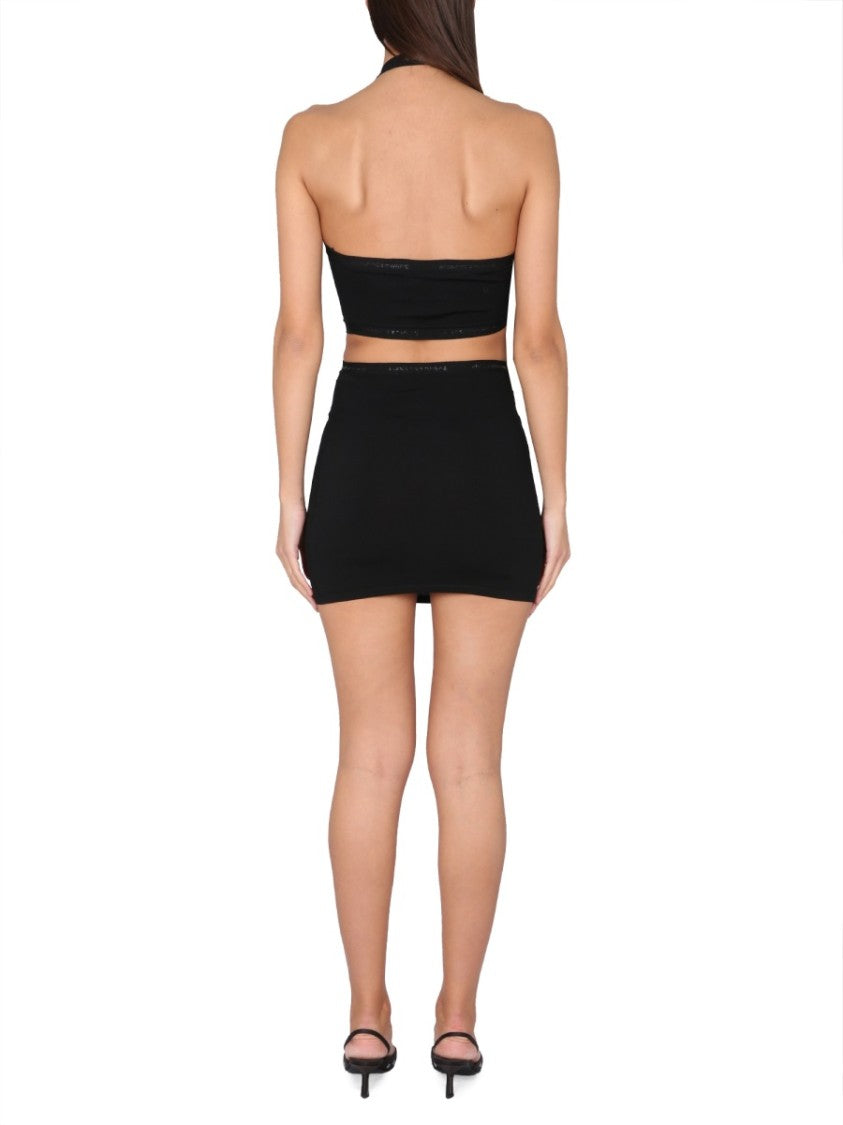 T By Alexander Wang Asymmetrical Neckline Fitted Black Mini Dress