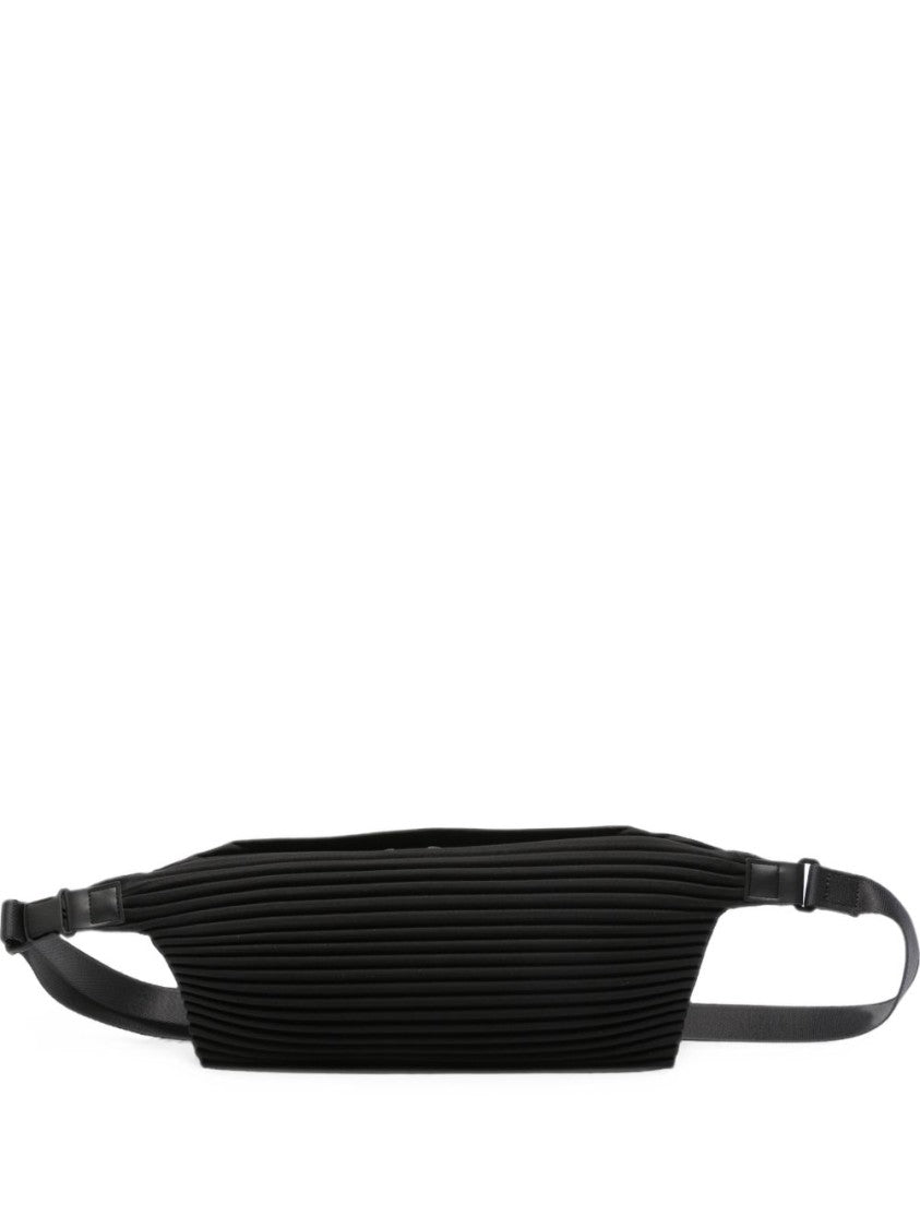 Homme Plissé Issey Miyake Pleated Black Bag With Adjustable Strap And Zippered Compartment