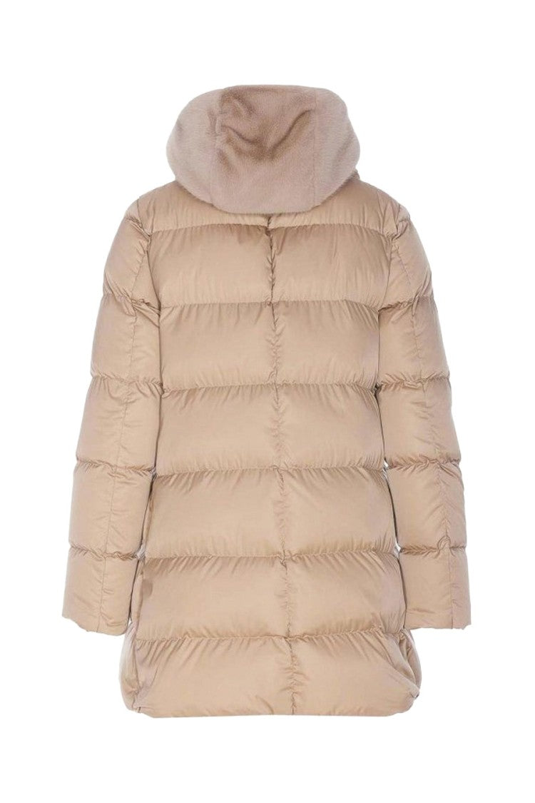 Herno Beige Polyester Fur-Trim Hooded Puffer Jacket