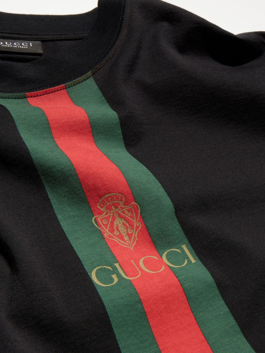 Gucci Vertical Stripe Emblem Short-Sleeve T-Shirt - Black