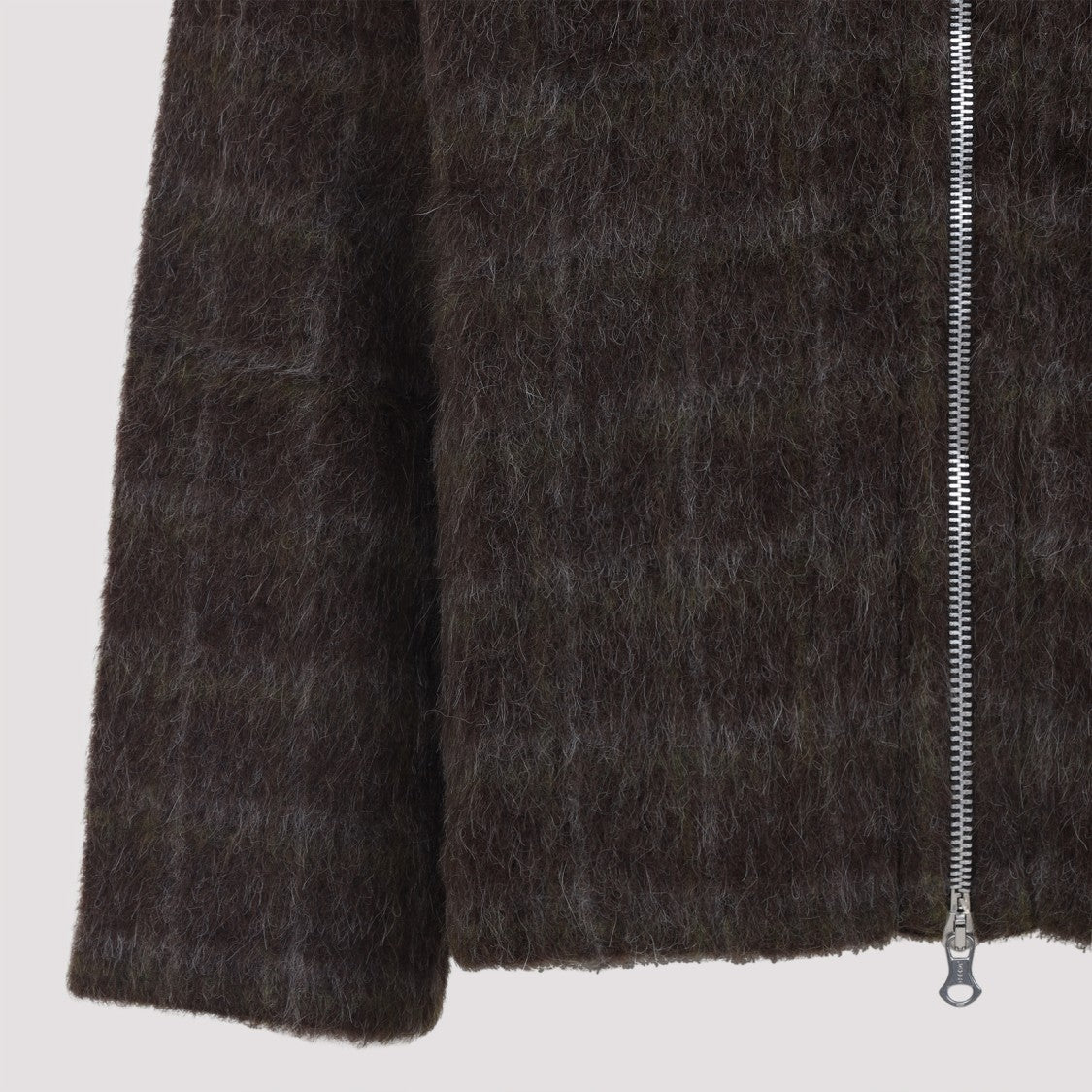 Our Legacy Dorf Check Brown Wool Full Zip Hood Sweatshirt