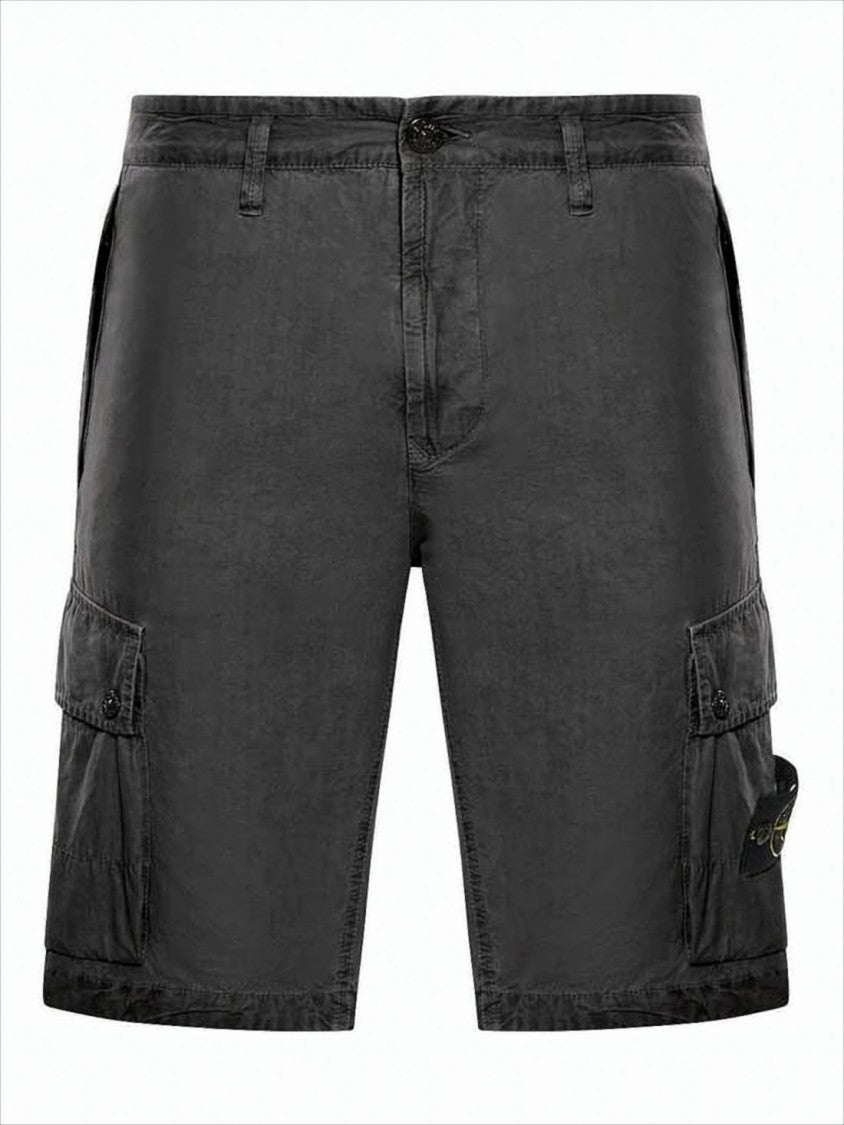 Stone Island Cargo-Inspired Black Shorts With Flap Pockets And Button Closure