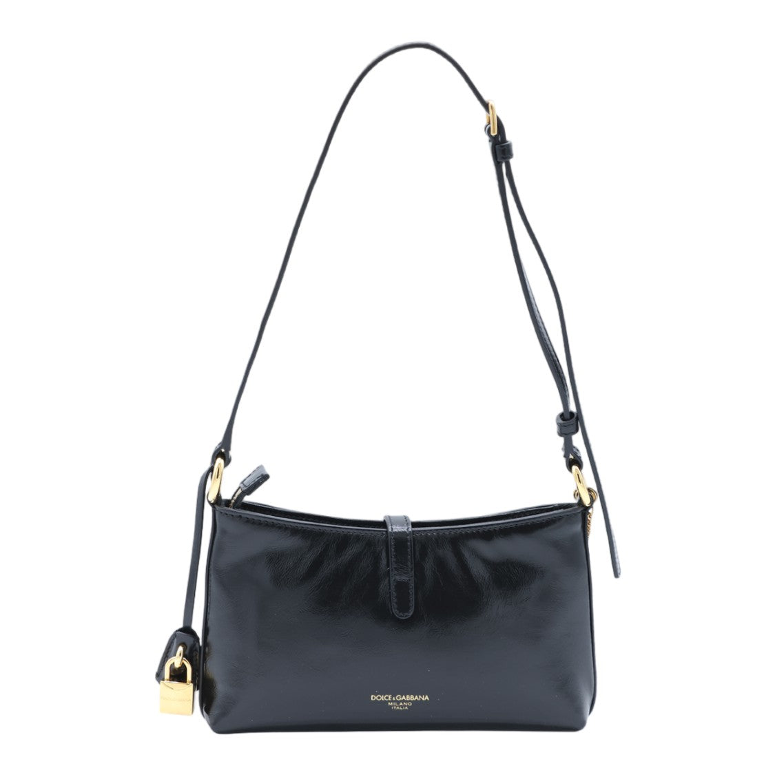 Dolce & Gabbana Glossy Black Shoulder Bag With Gold-Tone Hardware