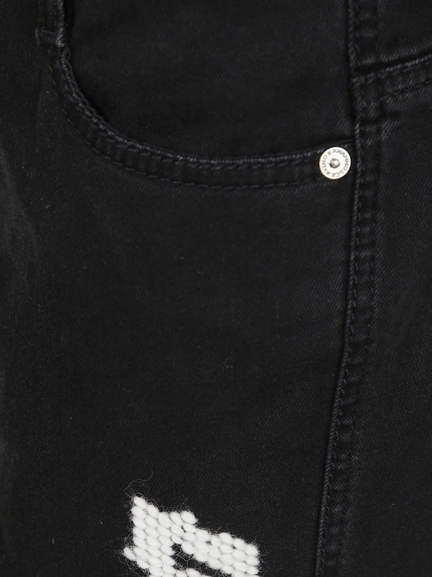 Ermanno Scervino Straight-Leg Black Jeans With Artistic Embroidery
