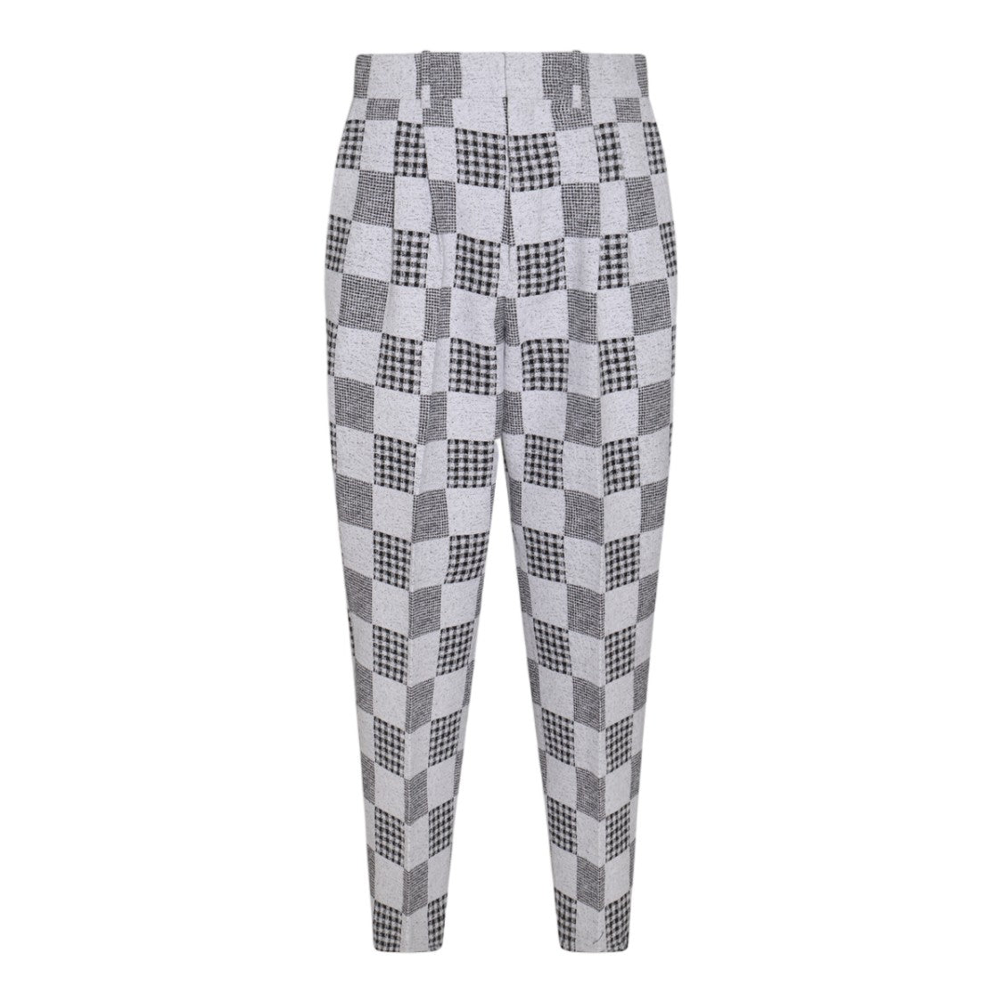 Kenzo Tapered Grey Trousers With Checkered Pattern And Pleated Front