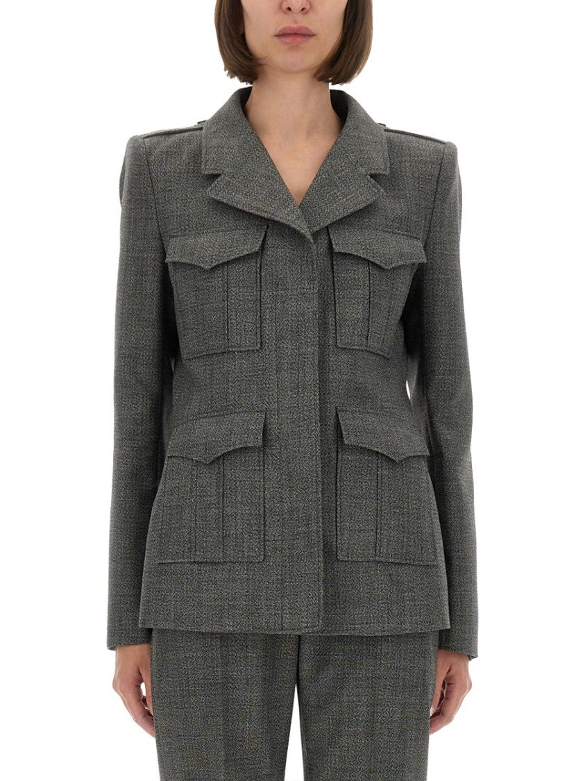 Alexander Mcqueen Fitted Grey Wool Jacket With Structured Silhouette