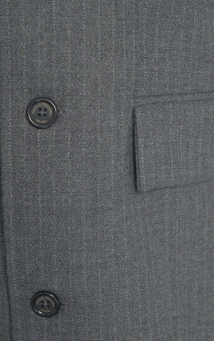 Paolo Pecora Pinstripe Overshirt With Classic Collar And Front Pocket Design