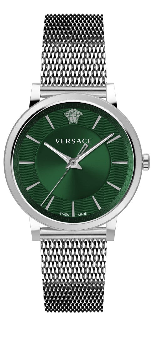 Versace V-Circle Analog Watch With Green Dial And Stainless Steel Bracelet