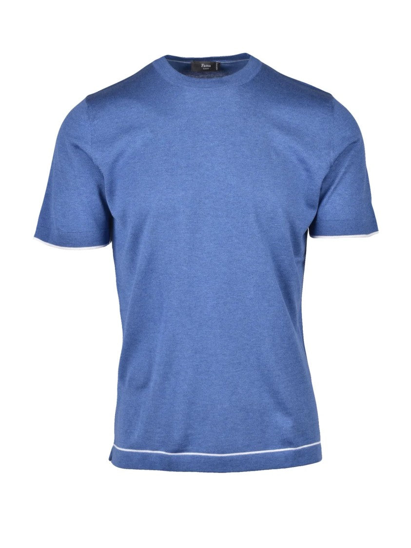 Fama Fama Blue Silk-Cotton Knit T-Shirt