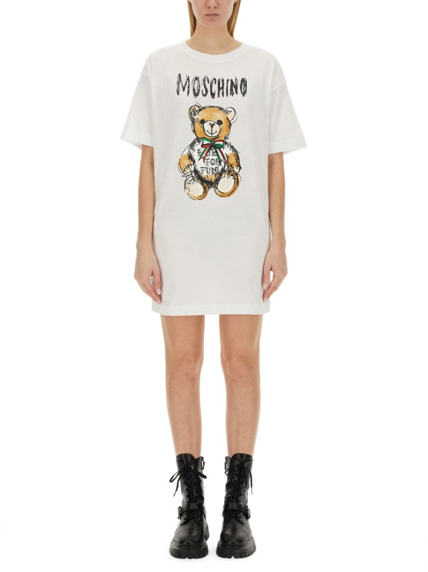 Moschino Oversized Cotton Dress Graphic Teddy Bear