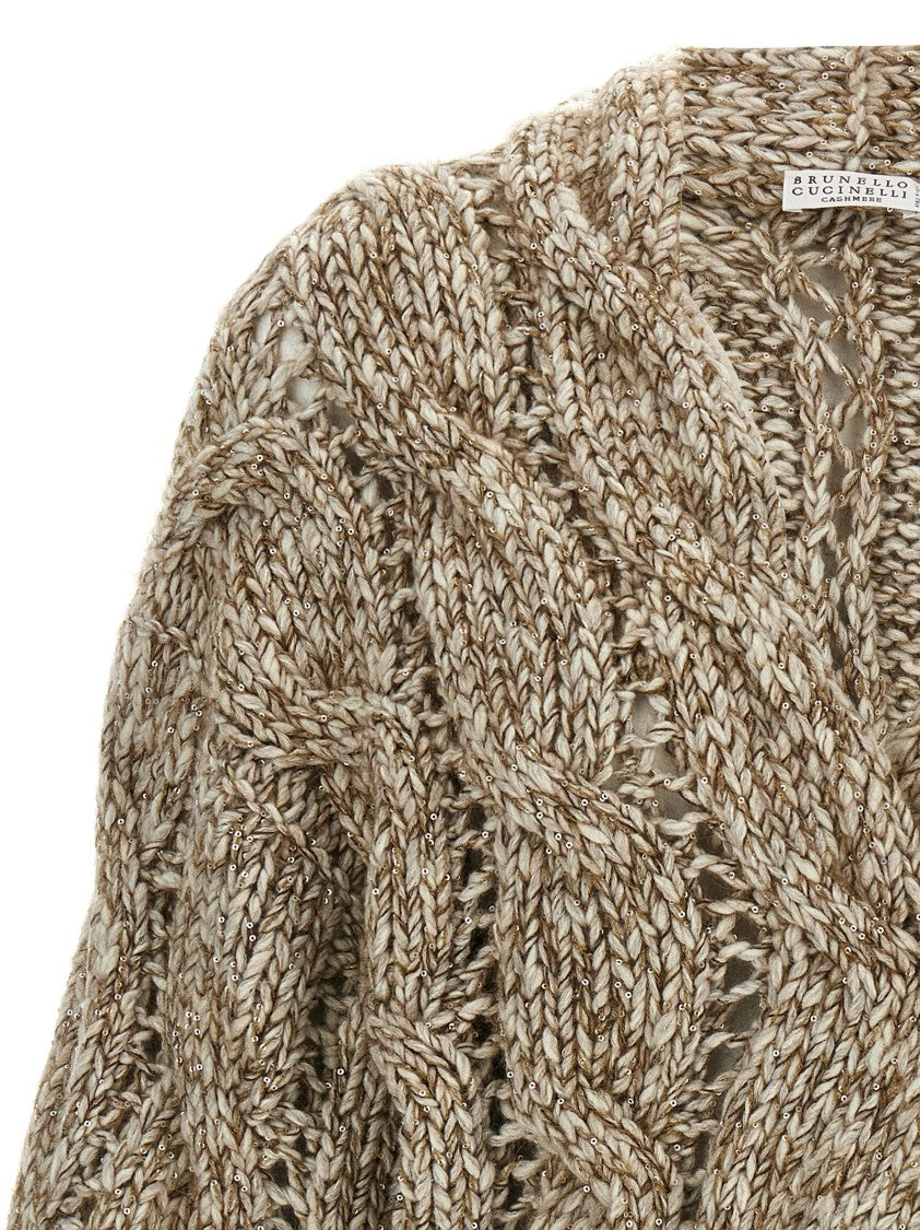 Brunello Cucinelli Cropped Openwork Wool Blend Cardigan