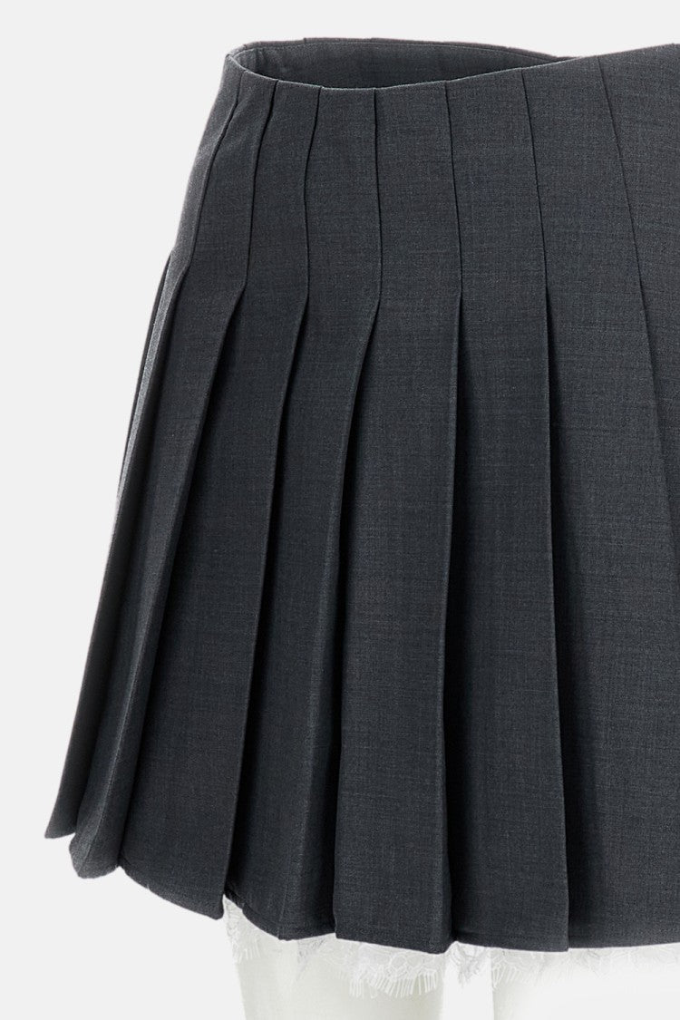 Self-Portrait Grey Pleated Wool Blend Skirt