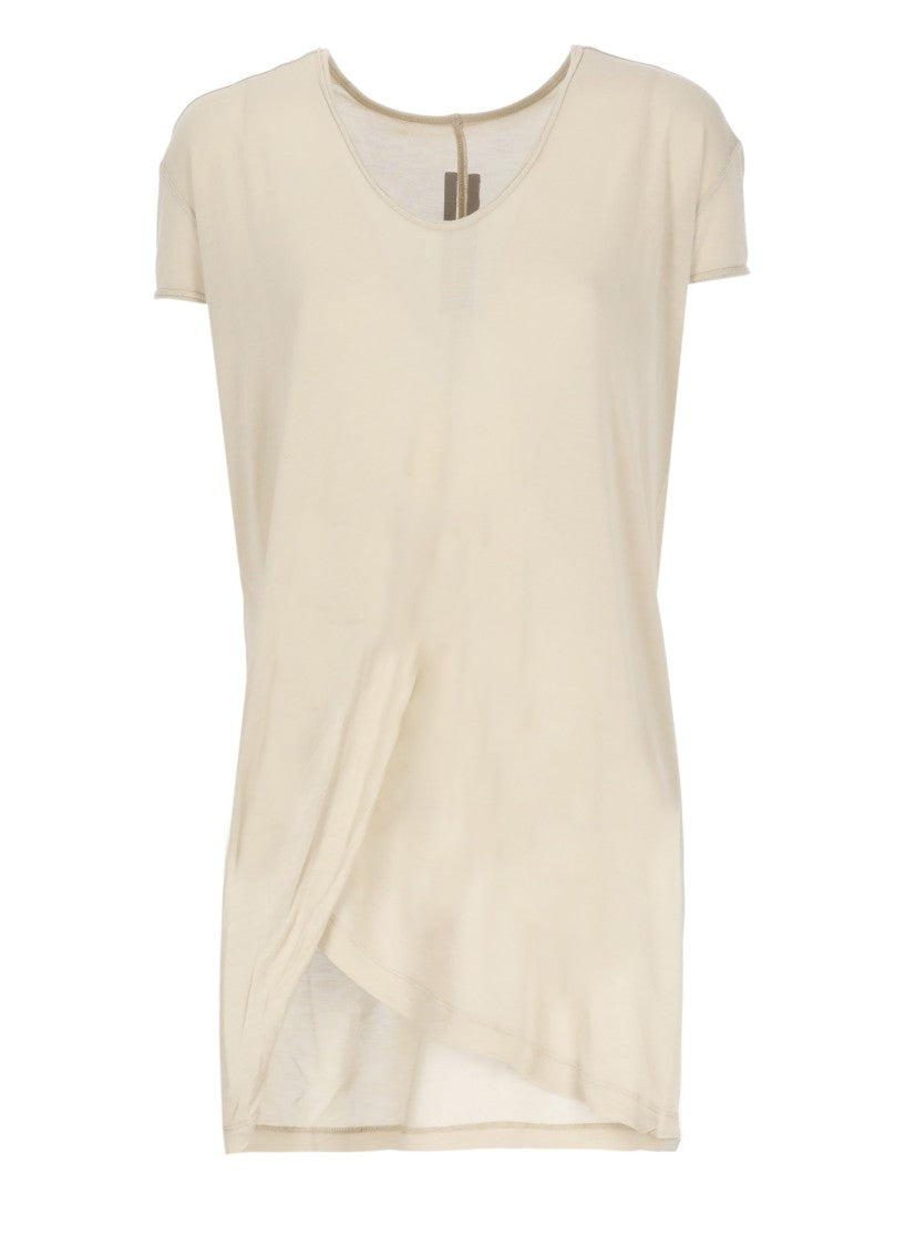 Rick Owens Ivory Cotton T-Shirt With Draped Detail