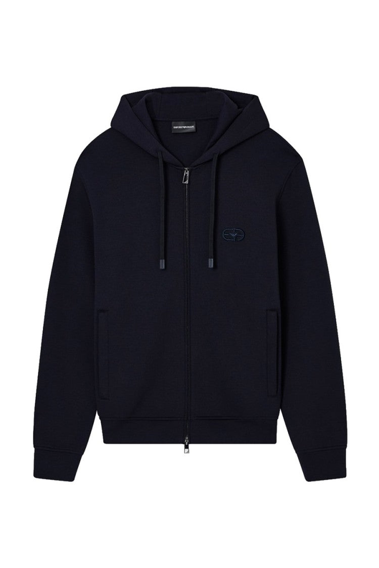 Emporio Armani Blue Cotton-Polyester Zip-Up Hoodie