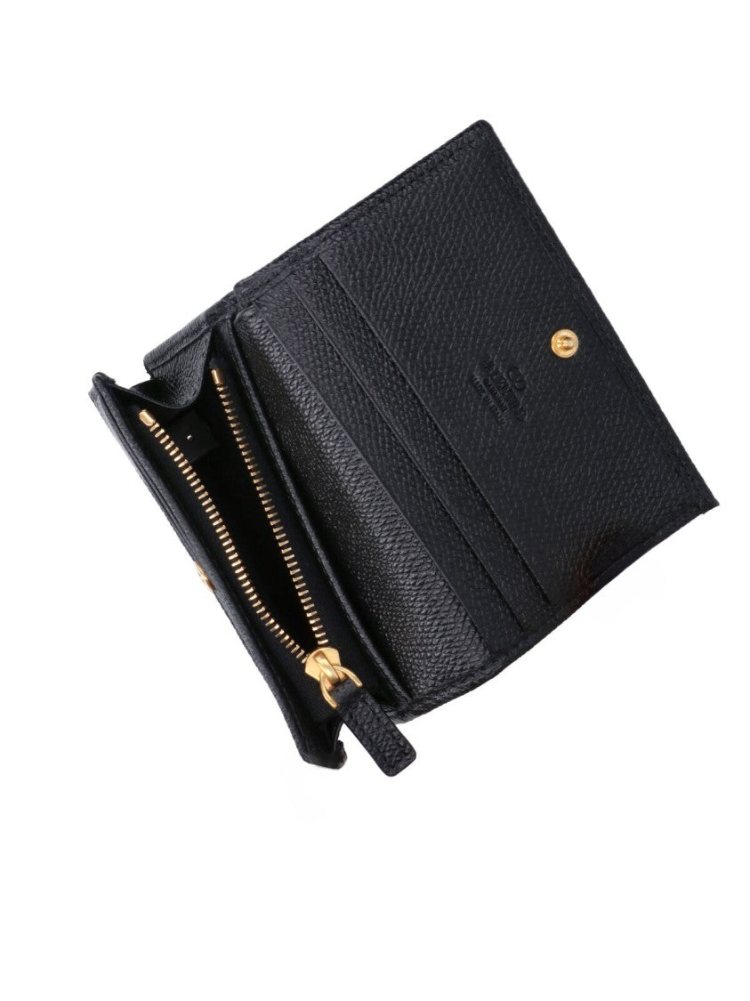 Valentino Garavani Black Vlogo Signature Grainy Calfskin Wallet