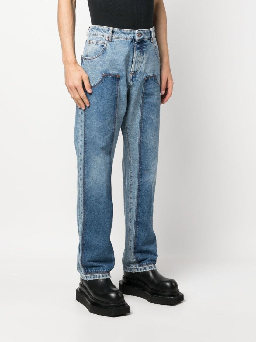 Balmain Hybrid Panelled Straight-Leg Denim Jeans