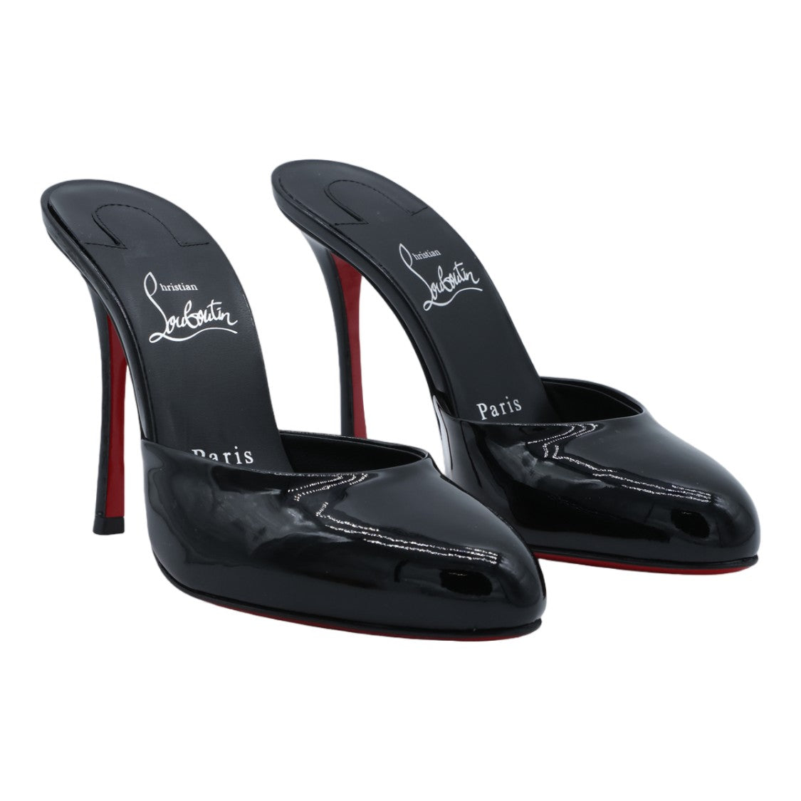 Christian Louboutin Glossy Black Patent High-Heeled Mules