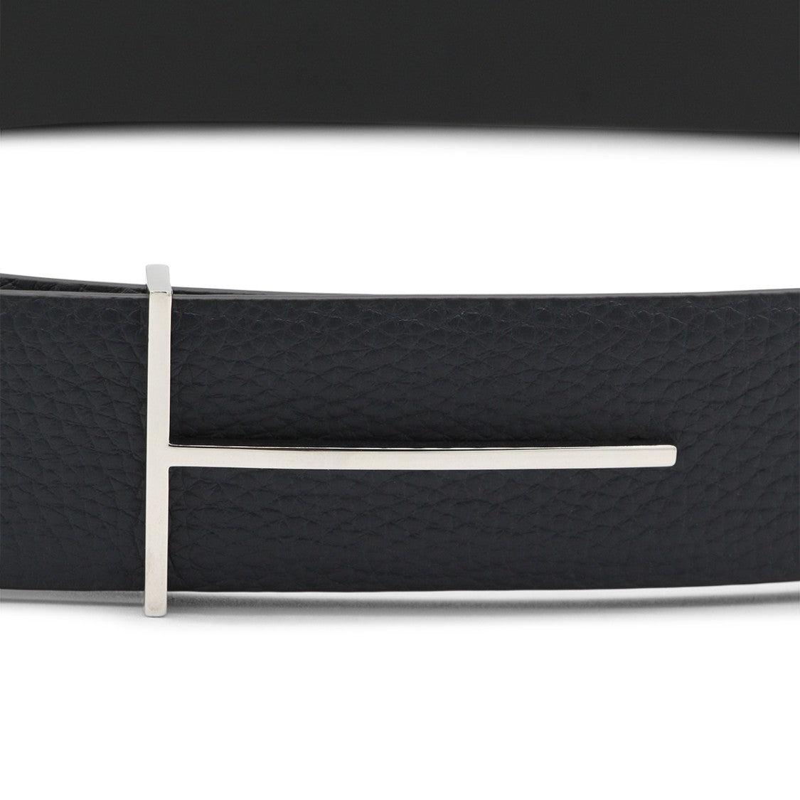 Tom Ford Textured Black Strap Belt With Silver-Tone Buckle