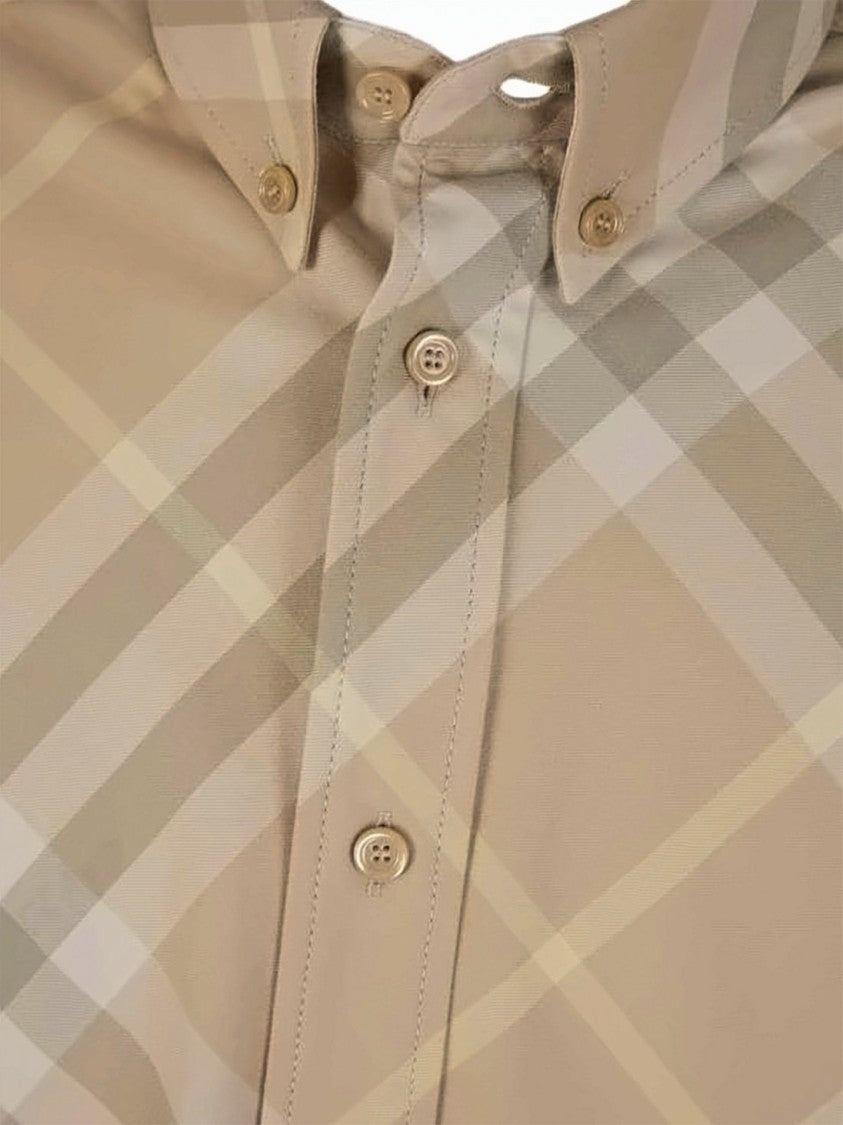 Burberry Beige Check Long-Sleeve Shirt With Button-Down Collar