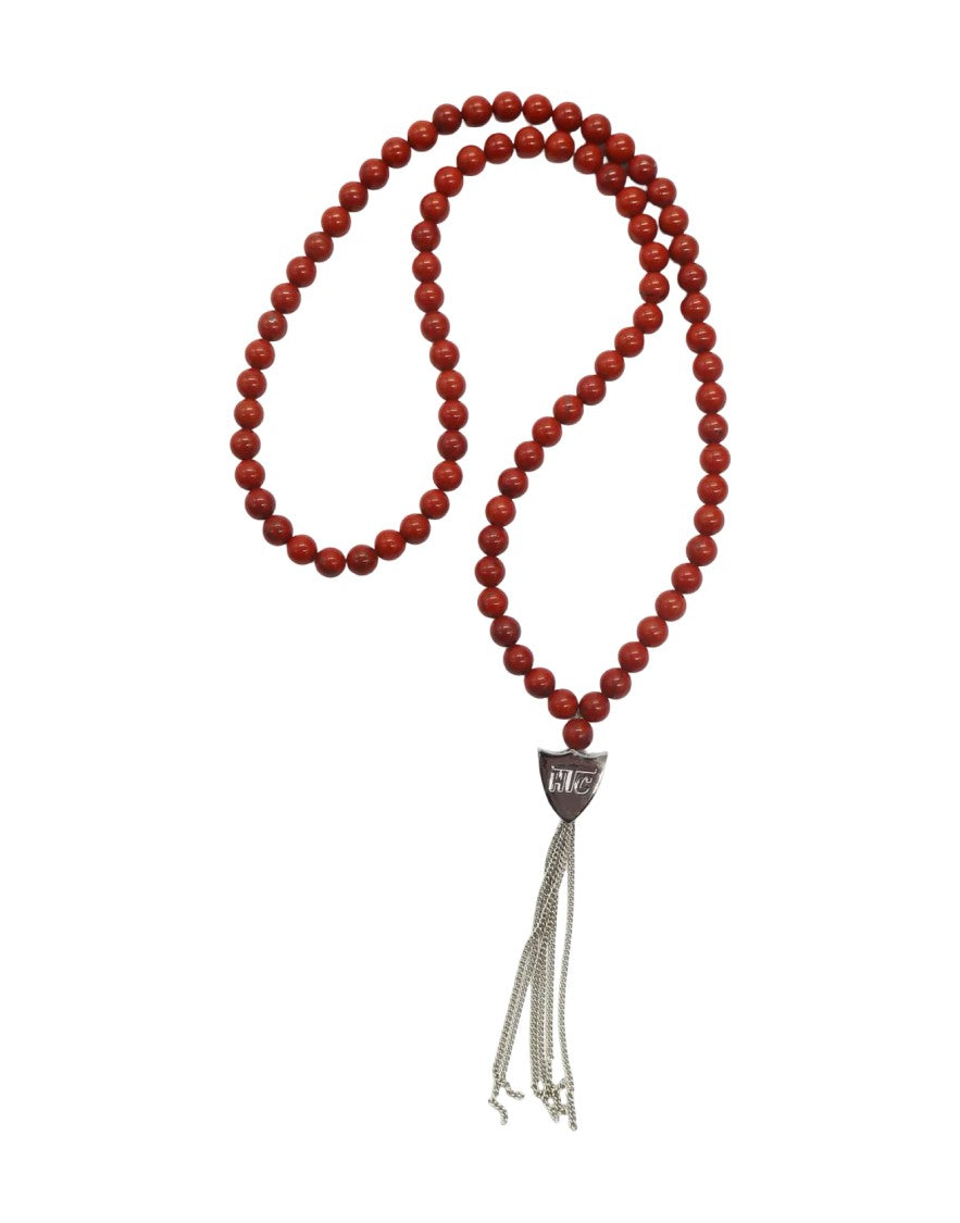 Htc Reddish-Brown Bead Necklace With Silver Shield Pendant
