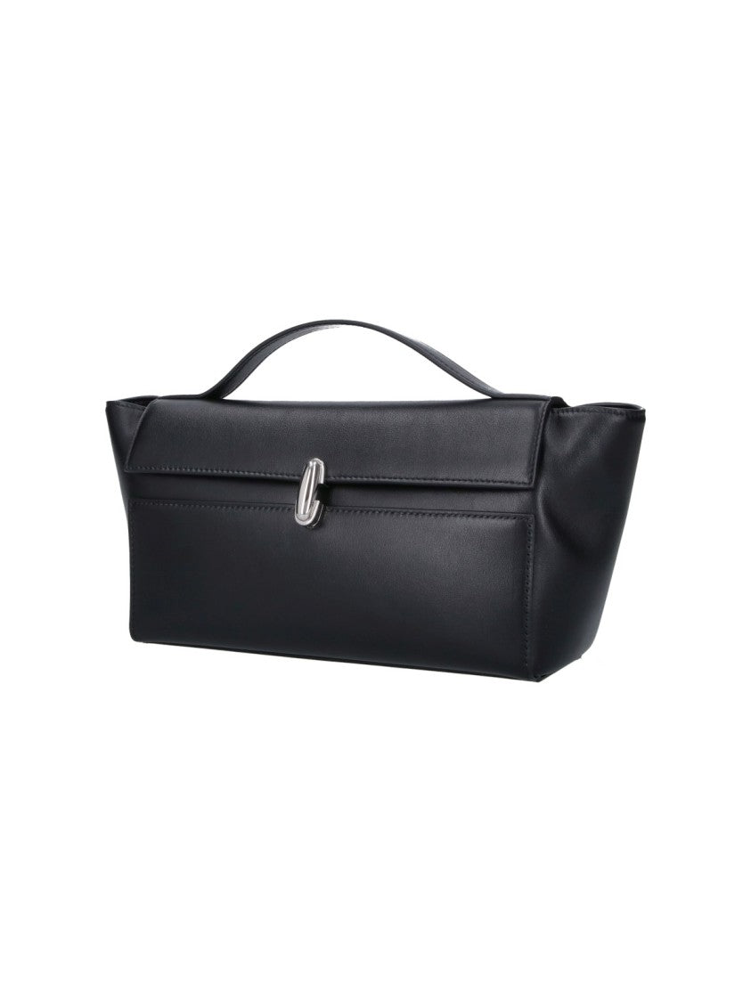 Savette Black Leather Symmetry Trapeze Clutch