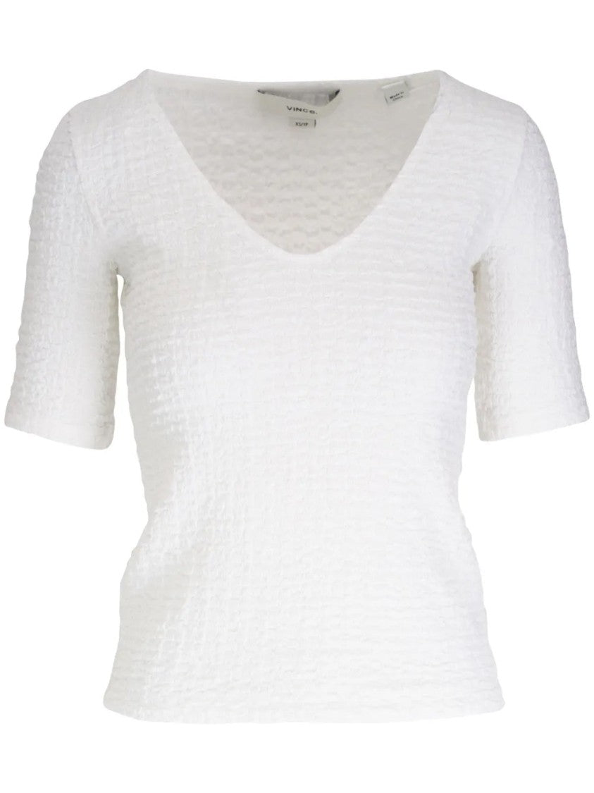 Vince Textured Short Sleeve T-Shirt With V-Neckline