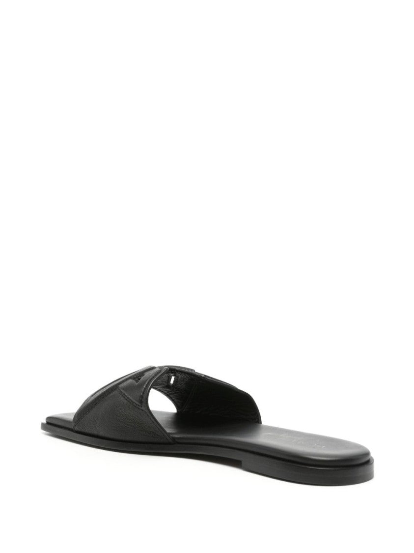 Vic Matié Black Logo Debossed Square Open Sandals