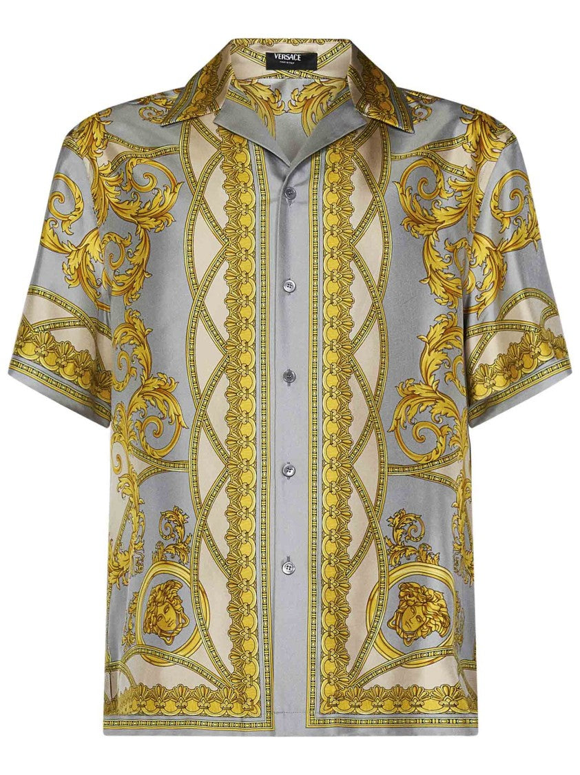 Versace Pearl Grey Shirt With Gold Pattern