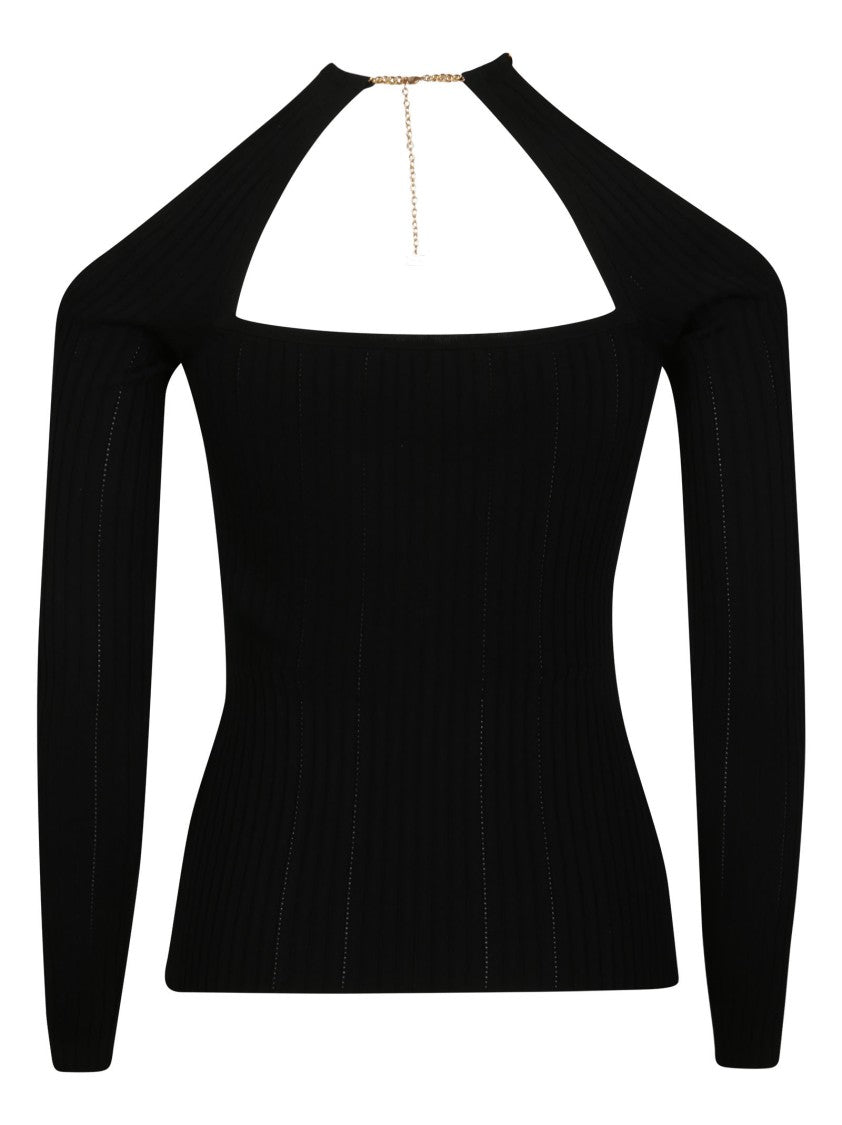 Elisabetta Franchi Tricot Ribbed Chain Back Top