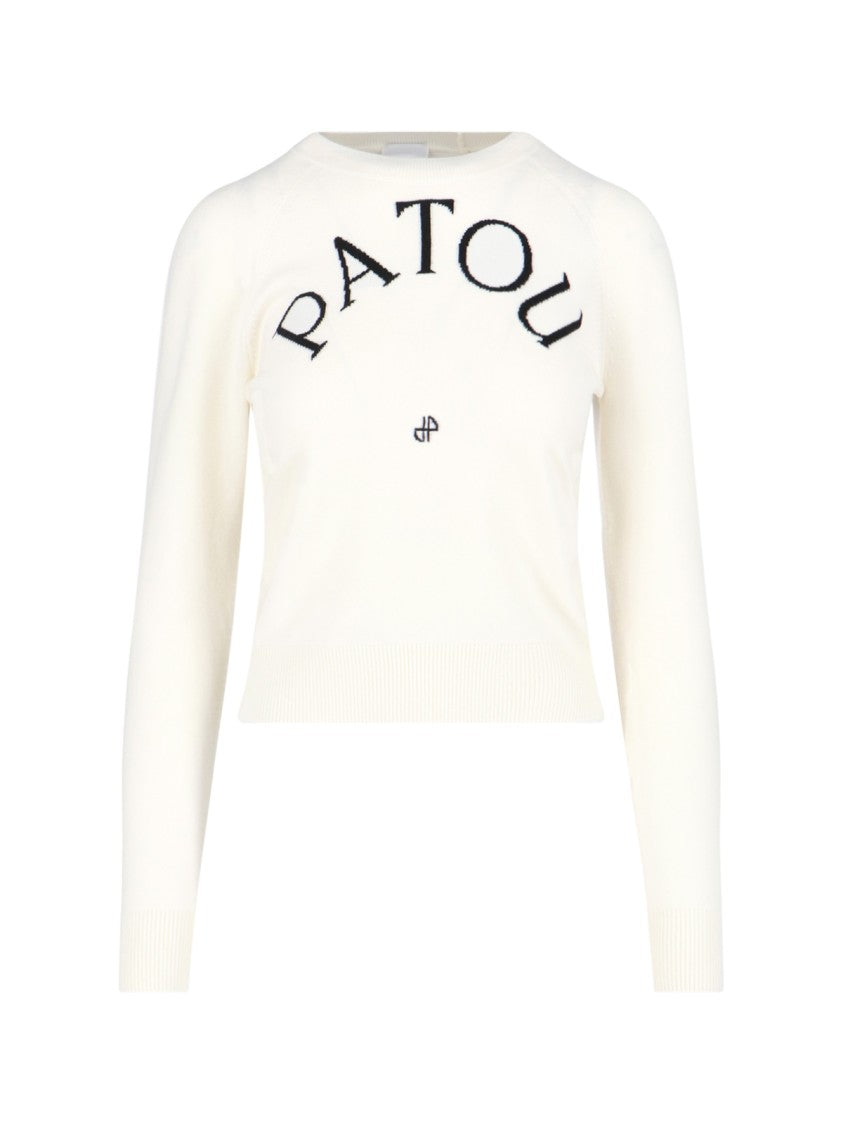 Patou Minimalist White Sweater With Ribbed Cuffs And Timeless Fit