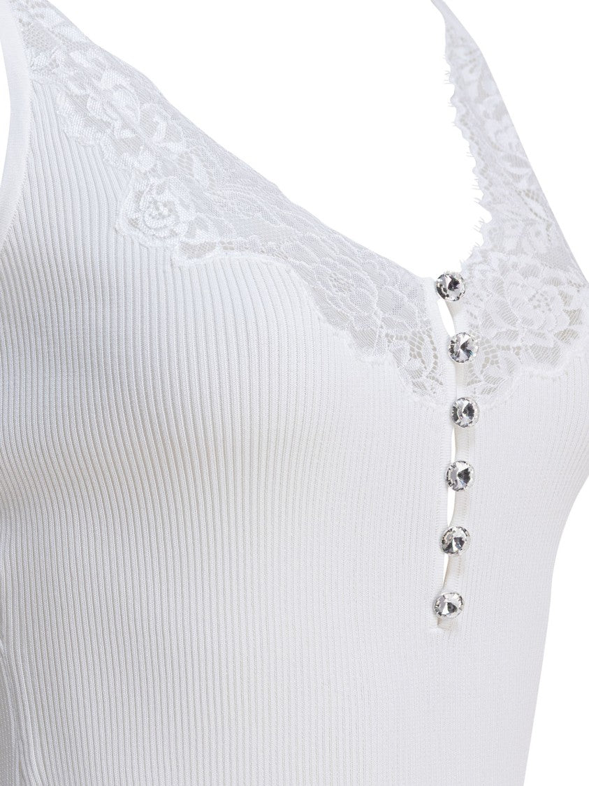 Self-Portrait Ribbed Sleeveless Top With Lace Trim