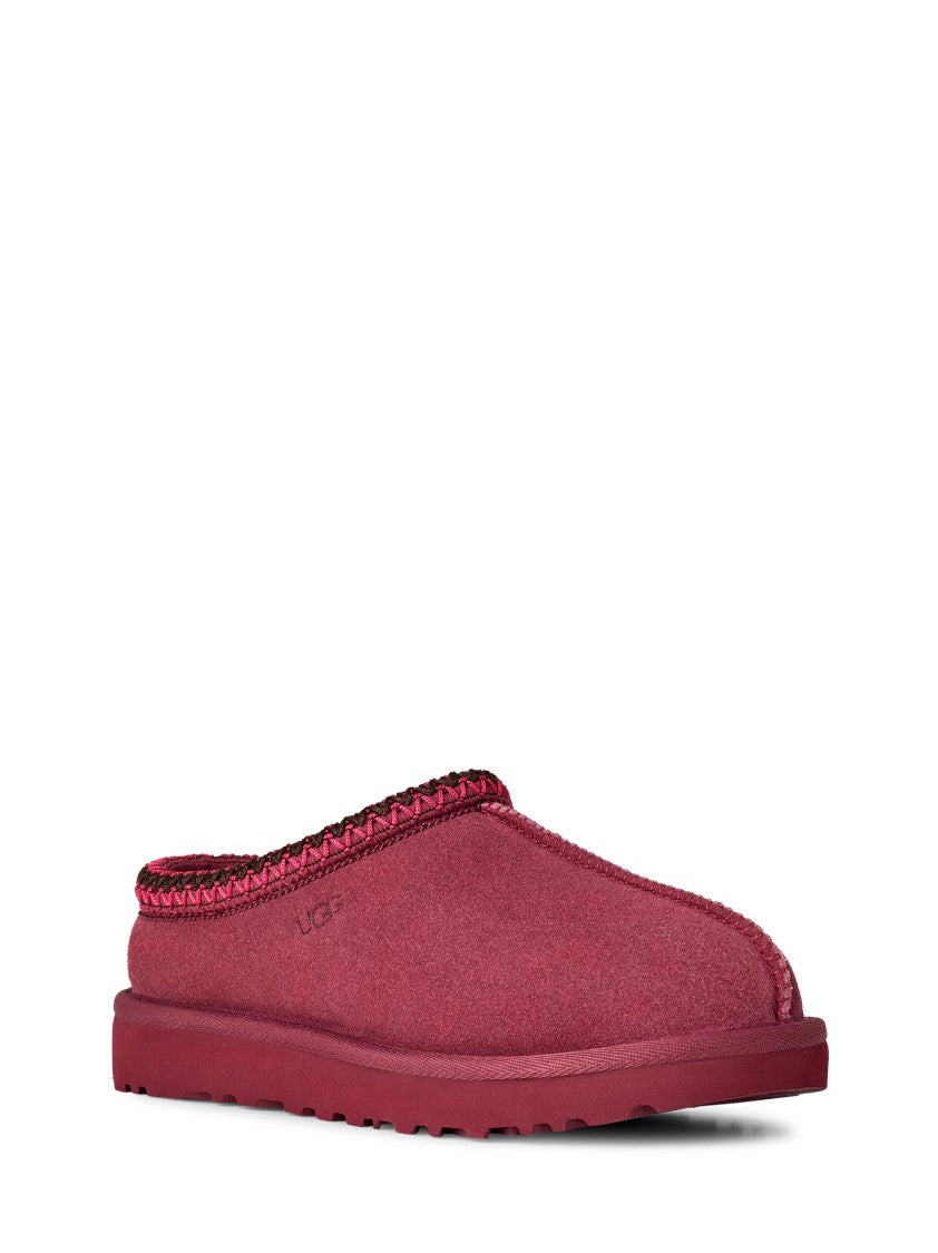 Ugg Burgundy Suede Slippers With Embroidered Profile And Branding