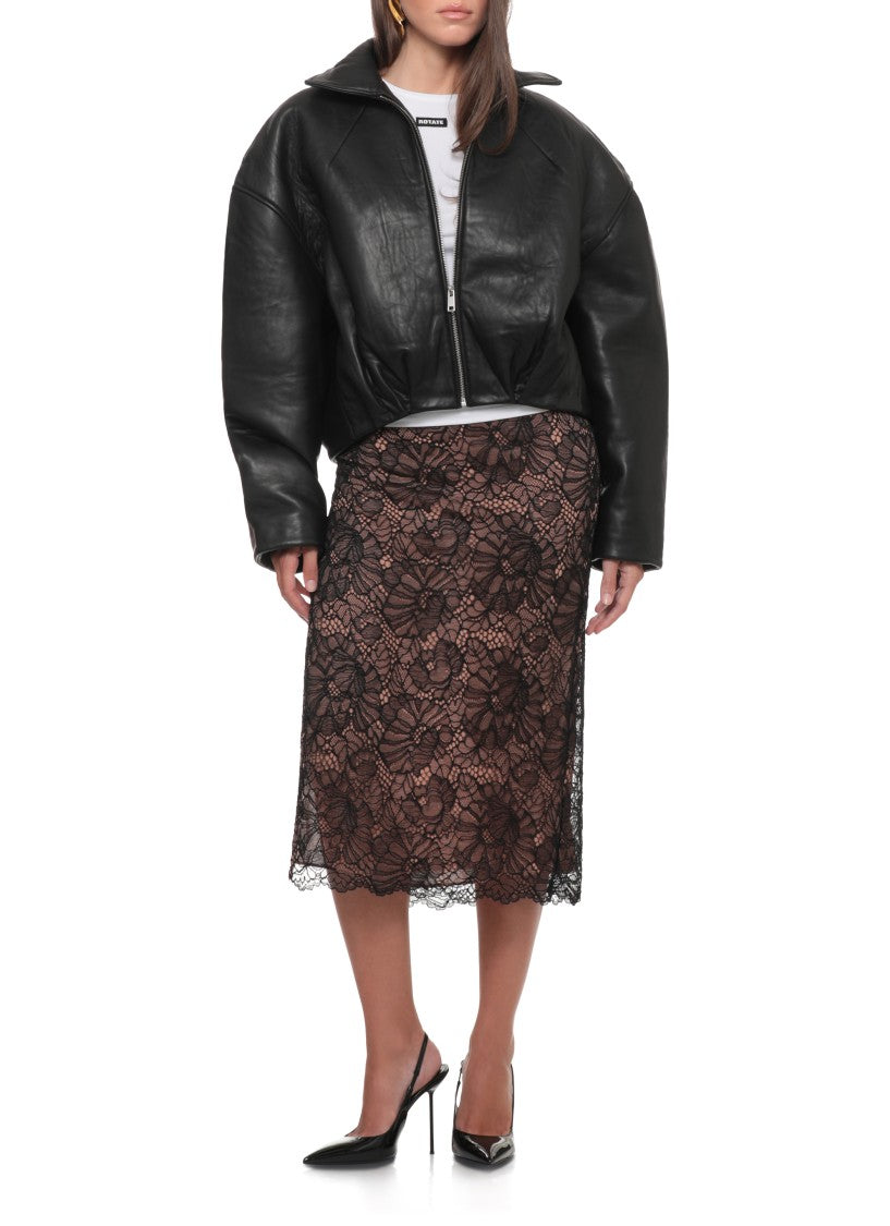 Rotate Cropped Leather Jacket With Front Zip