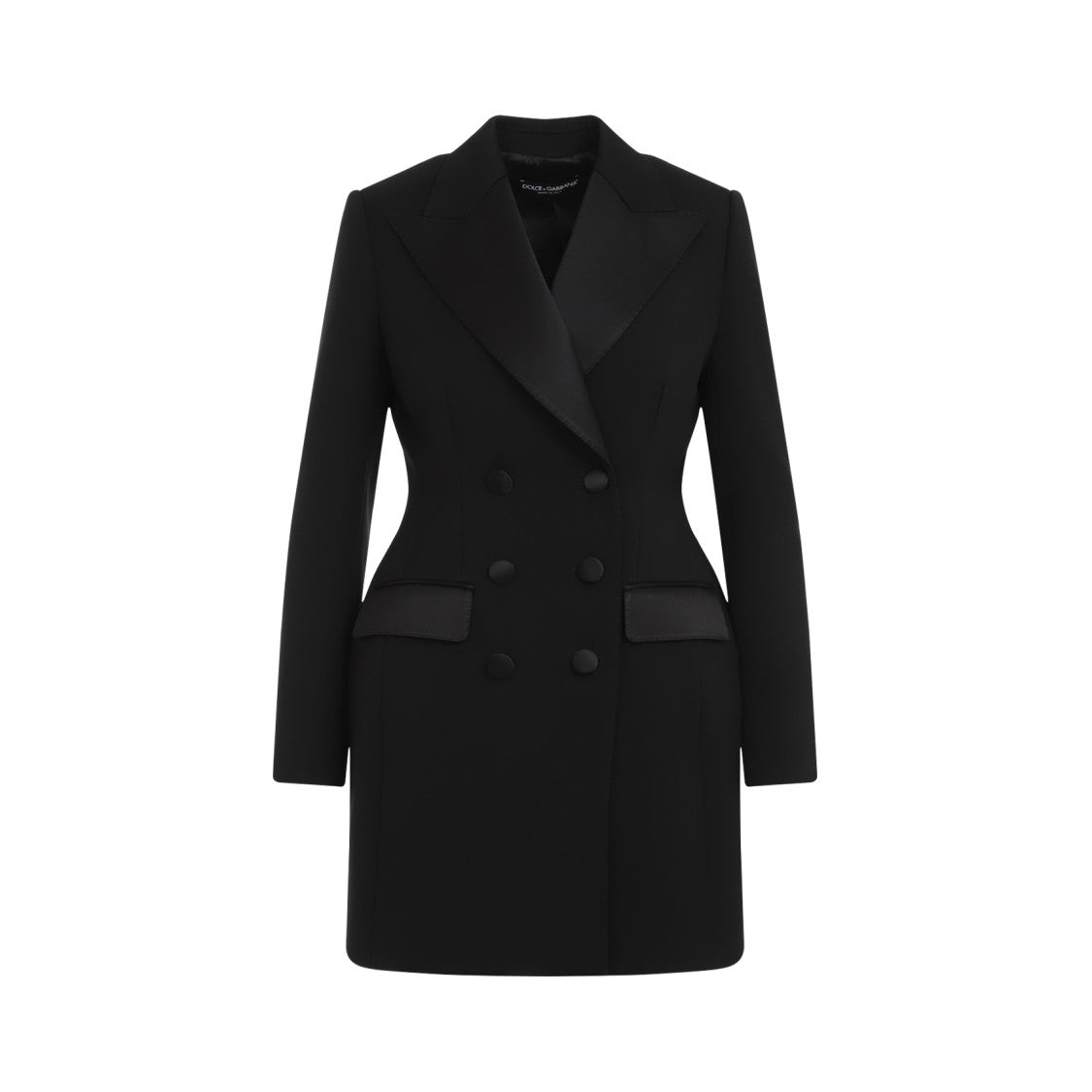 Dolce & Gabbana Double-Breasted Wool Blend Blazer With Satin Detailing