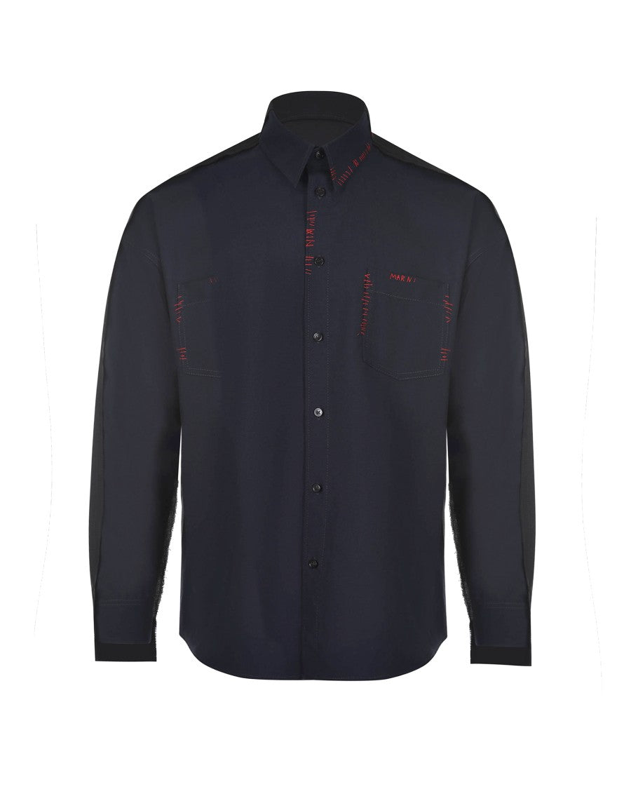 Marni Dark Blue Shirt With Contrasting Back