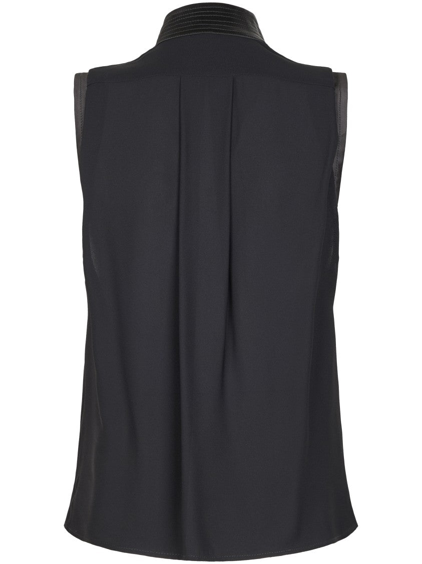 Elisabetta Franchi Draped Cowl Neckline Sleeveless Top With Structured Collar