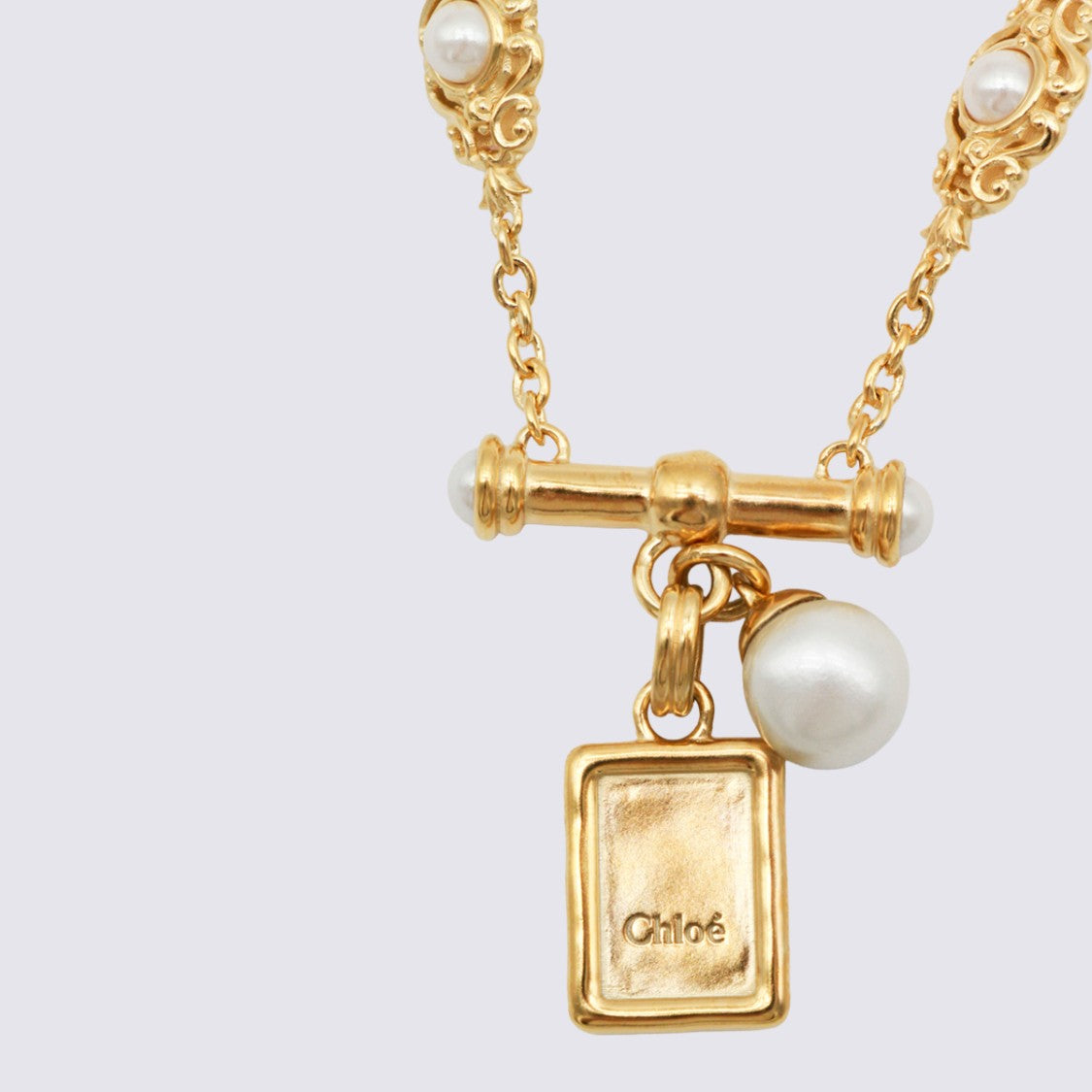 Chloé Gold-Tone Chain Necklace With Ornamental Links And Pearl Charms
