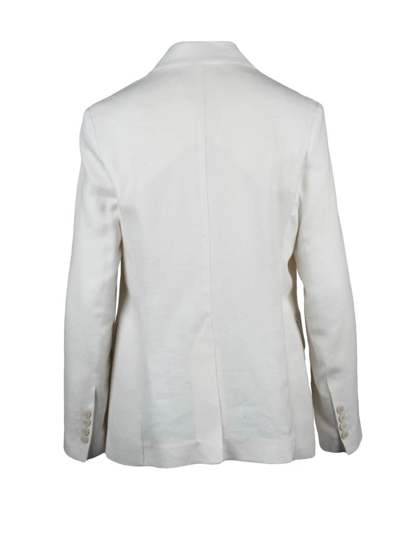 Eleventy White Double-Breasted Linen Wool Silk Jacket