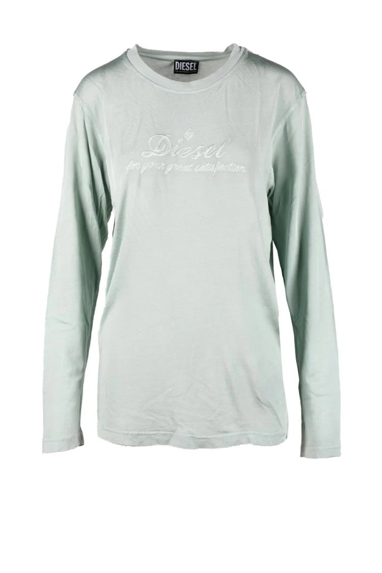 Diesel Aqua Green Embroidered Rayon-Blend T-Shirt