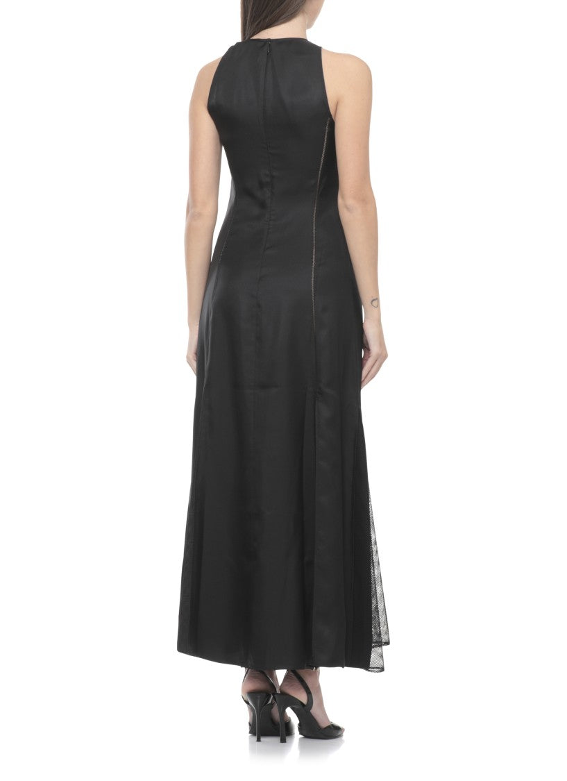 Loulou De Saison Iraka Silk Dress With Rear Zip And Net Hem Details