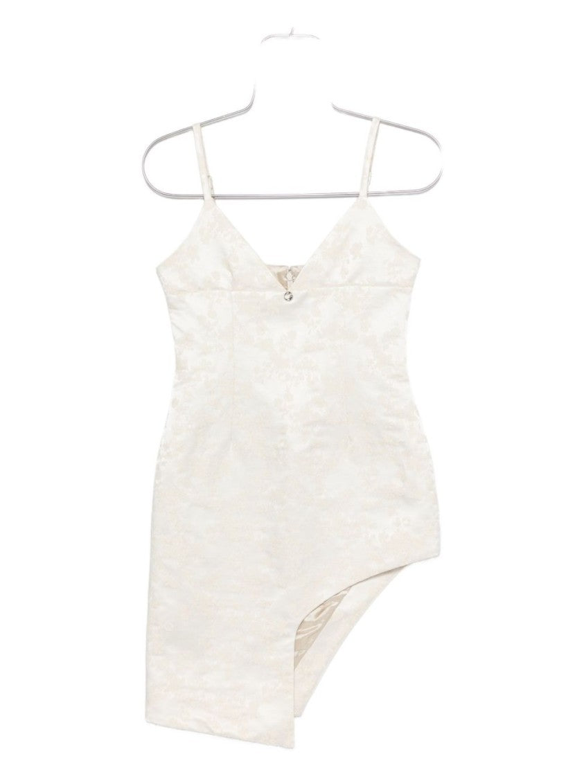 Coperni Beige Floral Jacquard Asymmetric V-Neck Dress