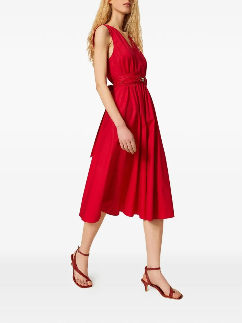 Twin-Set Sleeveless Midi Deep V-Neck Dress