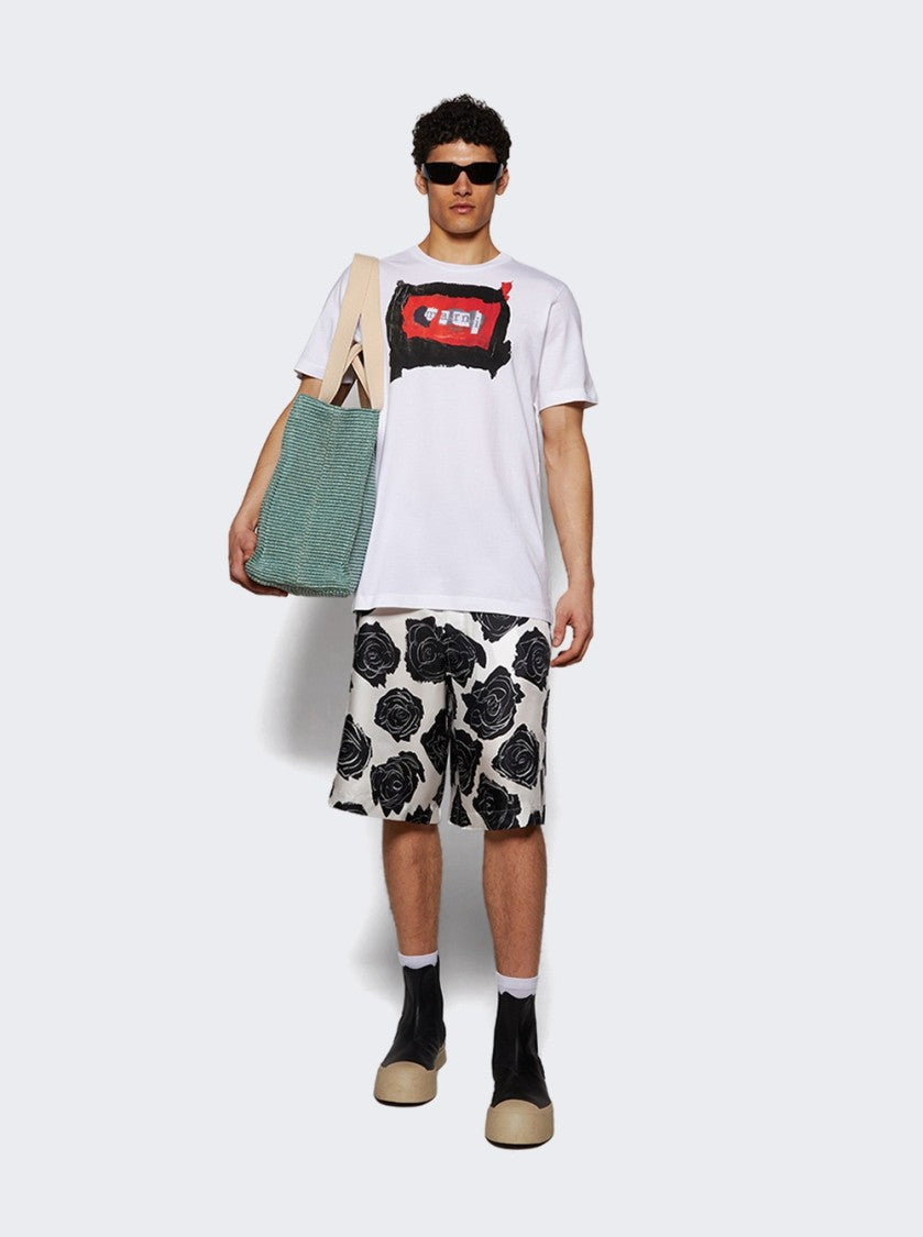 Marni Silk Shorts Lily White And Black Flowers